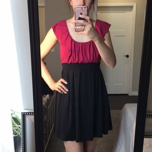 Pink and Black Flutter Sleeve Dress
